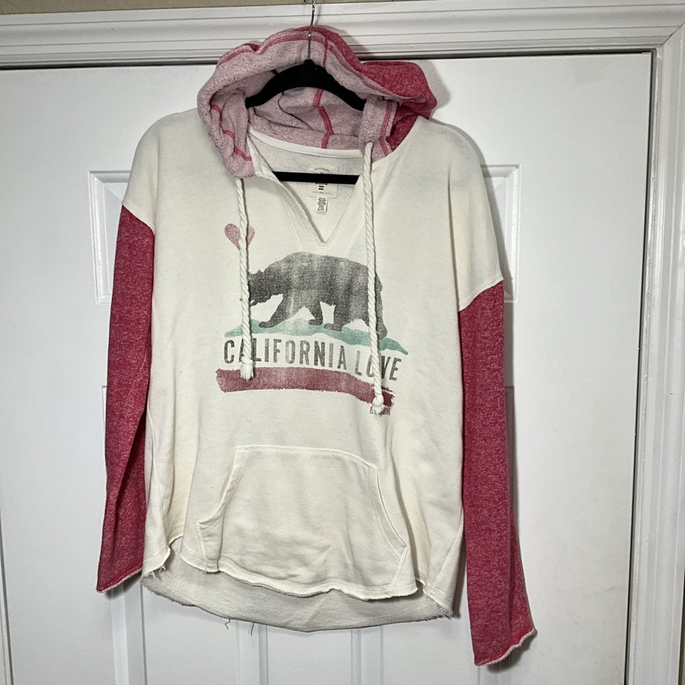 Billabong California Love Roped Drawstring Hoodie Red/White Women's XL